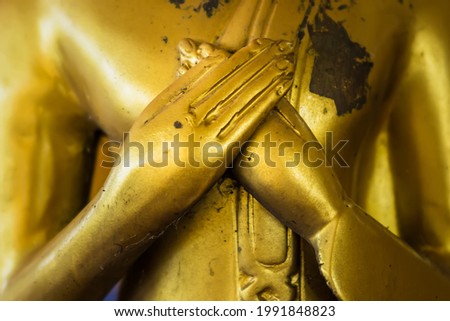 Hand Statue Of Buddha Image Inside Temple In Thailand.