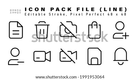 Icon Set of File Line Icons. Contains such Icons as Add Friend, Block Friend, Video, No Video etc. Editable Stroke. 48x48 Pixel Perfect