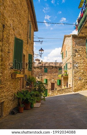 Residential building in the historic centre of the medieval town of Monticiano in Siena Province, Tuscany, Italy