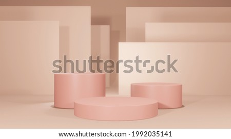 Cylinder podiums Pink shapes pastel colors, abstract background, Empty showcase for cosmetic product, Showcase, Stage for the awards ceremony, mockup, display case. 3d render, Minimal, geometric