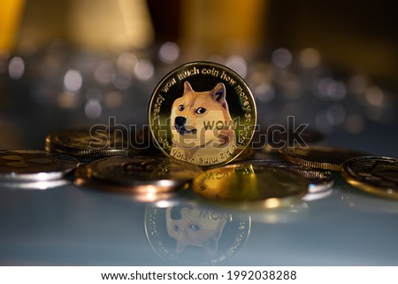 Dogecoin DOGE cryptocurrency means of payment in the financial sector Royalty-Free Stock Photo #1992038288