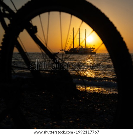 bike on the background of the sea sunset