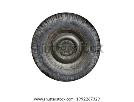 Used military car wheel isolated on white background