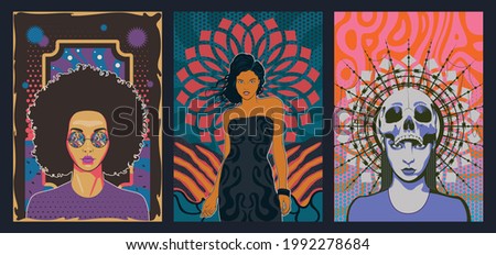 Beauty Women Portraits, Psychedelic Colors and Abstract Backgrounds 