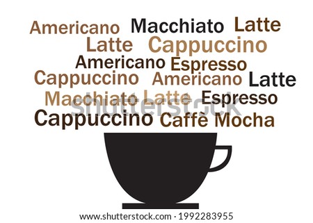 The black coffee mug with the smoke wafting from the mug is the name of the coffee menu over and over.