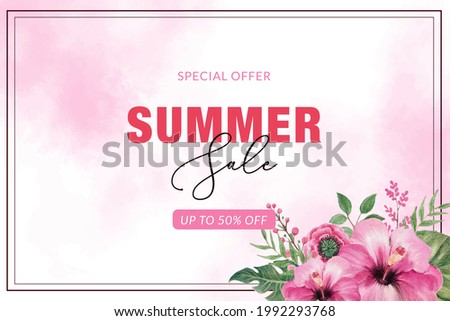 Colorful watercolor background with flowers. Style with a copy for text. The backdrop for greeting cards, sales, advertisements, invitations, posters, banners, and placards.