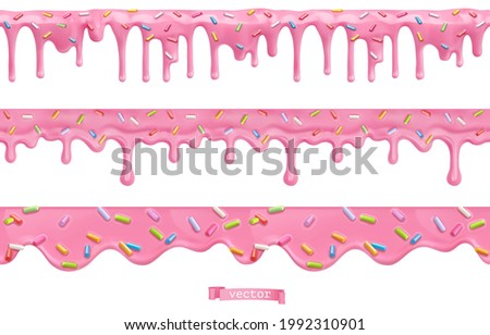 Donut pink icing with sprinkles. 3d vector realistic seamless pattern Royalty-Free Stock Photo #1992310901