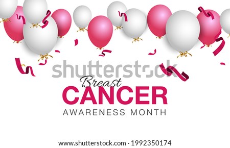 Breast Cancer Awareness Month. Ribbons and balloons in pink. Realistic vector llustration