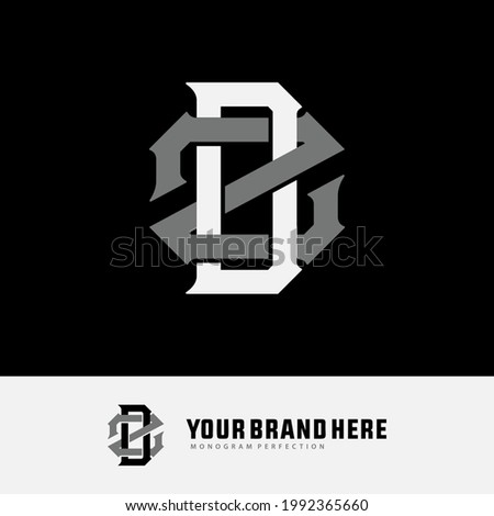 Initial letters Z, D, ZD or DZ overlapping, interlocked monogram logo, white and gray color on black background