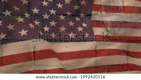 Composition of american flag over distressed wall. american patriotism and independence concept digitally generated image.