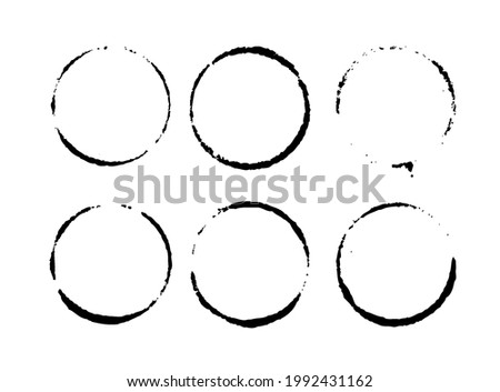 Cup tracks and spots collection. Black and white drink stains illustration isolated. Splash and blots concept grunge design