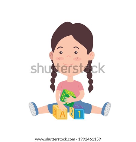 Girl kid cartoon with cubes
