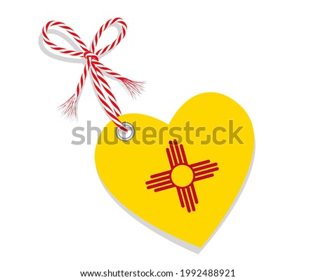 Flag as a heart "I Love New Mexico" with a cord string,
Vector illustration isolated on white background
