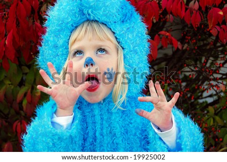 comical child in blue fur