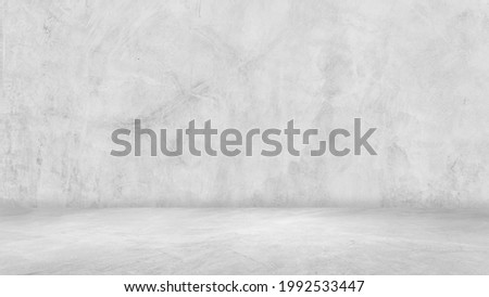 Gray Wall Room interiors Studio Backdrop and Floor cement Shelf, well editing montage display products and text present on free space Concrete Background 