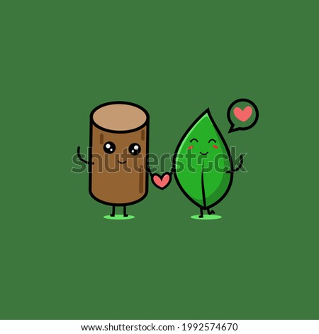 tree trunk love leaf vector design