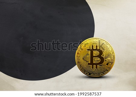 golden bitcoin coin on old brown paper background. cryptocurrency concept. space for text