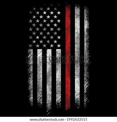 grunge  usa  firefighters flag with thin red line  stock vector design