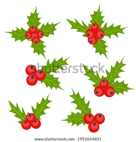Set of holly berry Christmas symbols. Christmas and holiday decor