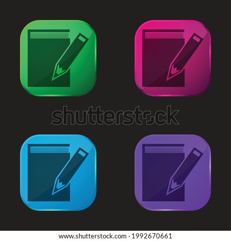 Book And Pencil four color glass button icon