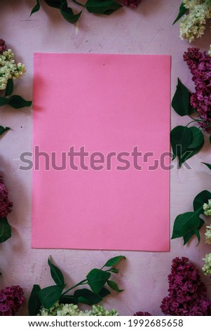 Background for greeting card greeting beloved woman wedding invitation flowers lilac on wooden surface
