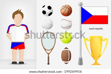 Czech sportsman with sport equipment collection vector illustrations