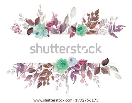 Watercolor Hand Painted Banner With Turquoise Roses and Leaves. Template for Invitation, Wedding or Greeting Cards.