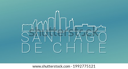 Santiago, Chile Skyline Linear Design. Flat City Illustration Minimal Clip Art. Background Gradient Travel Vector Icon.