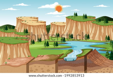 Nature landscape scene with soil layers illustration