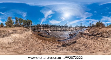 Spherical panoramic photograph of the Grose River after severe flooding in Yarramundi Reserve in the Hawkesbury region of New South Wales in Australia
