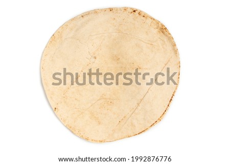 Grilled pitta bread isolated on white background. Top view. 