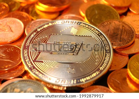 cryptocurrency coin on table and digital currency money concept, cryptocurrency financial systems concept