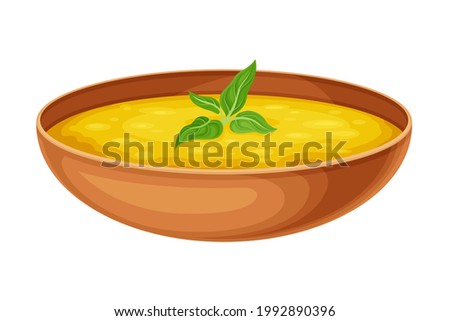 Dal Tadka or Thick Soup of Lentil as Indian Dish and Main Course Served in Bowl and Garnished with Herb Closeup Vector Illustration Royalty-Free Stock Photo #1992890396