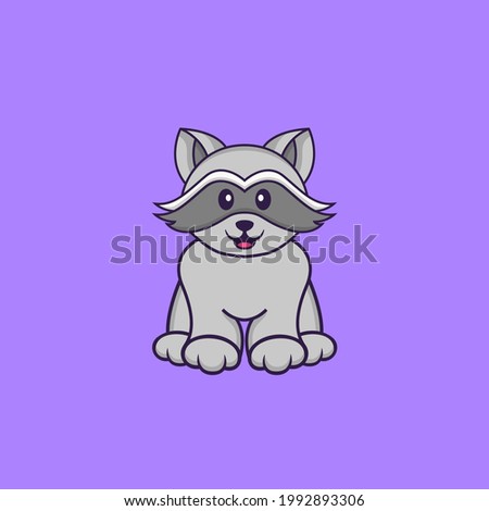 Cute racoon is sitting. Animal cartoon concept isolated. Can used for t-shirt, greeting card, invitation card or mascot.
