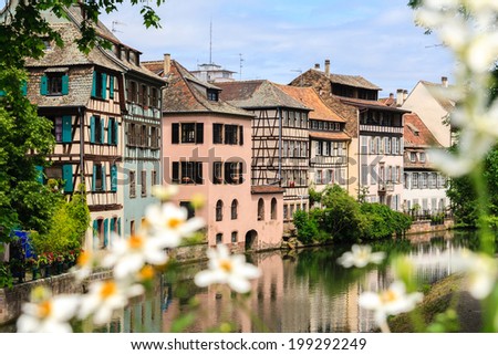 Strasbourg, water canal in Petite France area. Royalty-Free Stock Photo #199292249