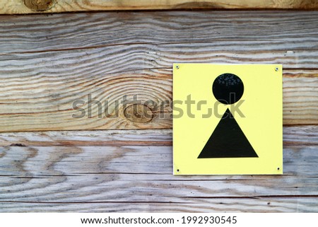 women wc toilet sign on the wooden wall close up
