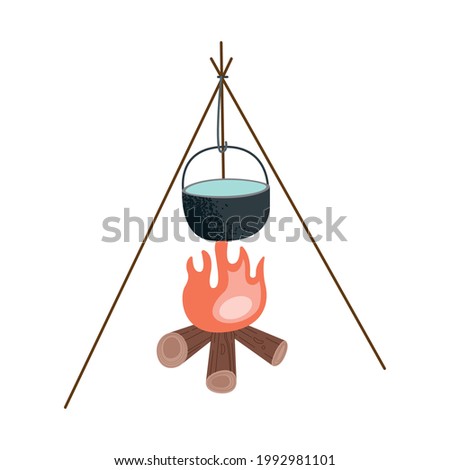campfire with pot cooking scene