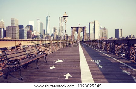 Retro stylized picture of Brooklyn Bridge, New York City, USA