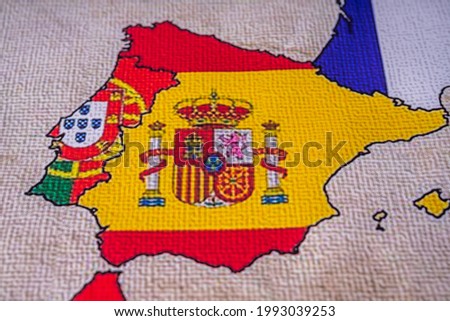 Spain with flag on Erope map background