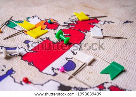 England with flag on Erope map background