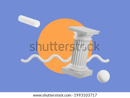 Greek sculpture objects background sphere retro wave concept. 3d rendering. Royalty-Free Stock Photo #1993103717