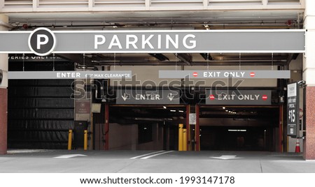 Parking garage signage in downtown Denver Royalty-Free Stock Photo #1993147178