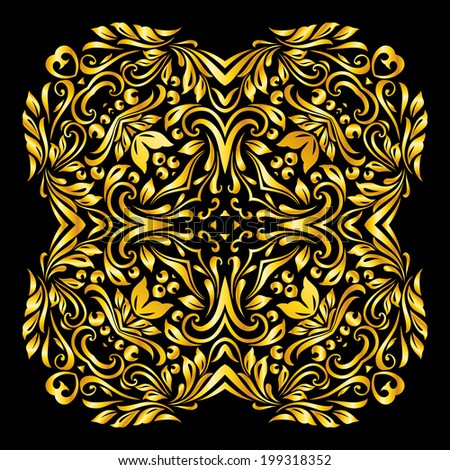 Vector gold element similar a flowers on black background