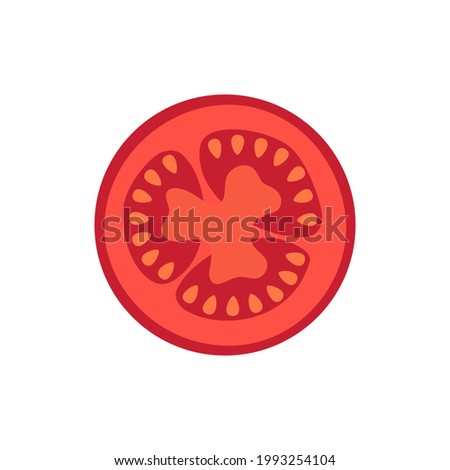 slice of red tomato isolated on white background, vector illustration of vegetable, flat tomato icon Royalty-Free Stock Photo #1993254104