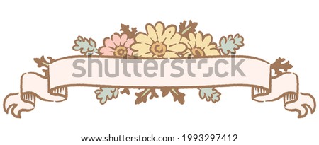 Decorative frame with flowers and ribbons in vintage style. Vector illustration.