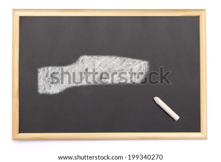 Blackboard with a chalk and the shape of Gambia drawn onto. (series)