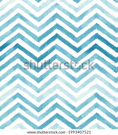 Water color hand drawn chevron repeat pattern. Gradation zigzag background in turquoise color.