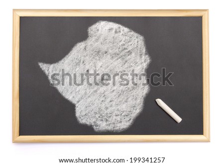 Blackboard with a chalk and the shape of Zimbabwe drawn onto. (series)