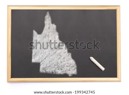 Blackboard with a chalk and the shape of Queensland drawn onto. (series)