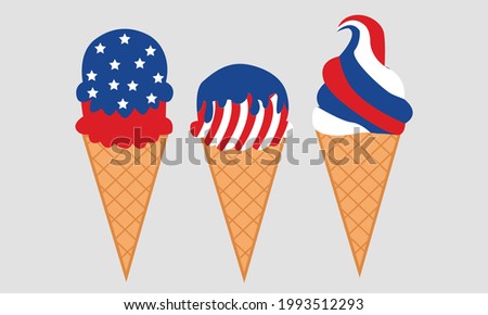 4th of July Ice-Cream Snow Cone Vector and Clip Art